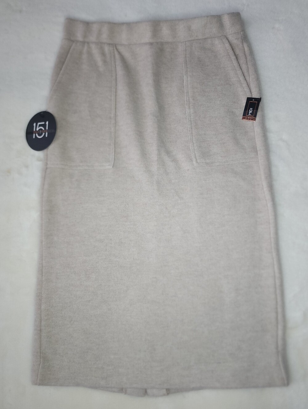One 5 One Soft Knit Beige Midi Skirt NWT - Picture 2 of 9